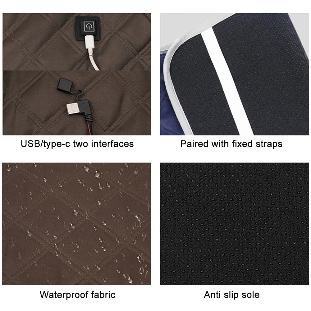Silla de camping con 4 zonas de calor, alfombrilla térmica USB/tipo C recargable, 3 velocidades ajustables, control de temperatura inteligente, almohadillas térmicas de invierno
