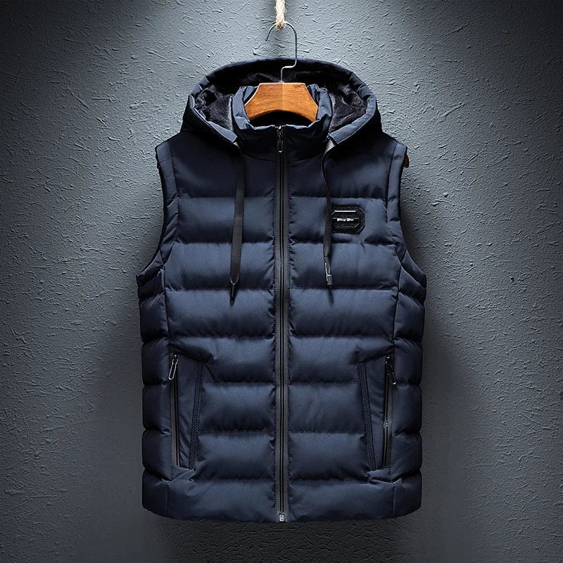 Clothing Men Vest Hooded Windproof New Autumn Winter Sleeveless Jackets For Men Casual Warm Cotton-Padded All-match Waistcoat