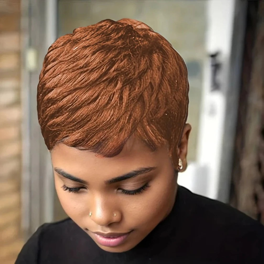 Curly Wave Wig 150% Density 4 Inch Pixie Cut Curly Wave Human Hair Wig for Women Full Machine Made Wig for Daily Wear and Party