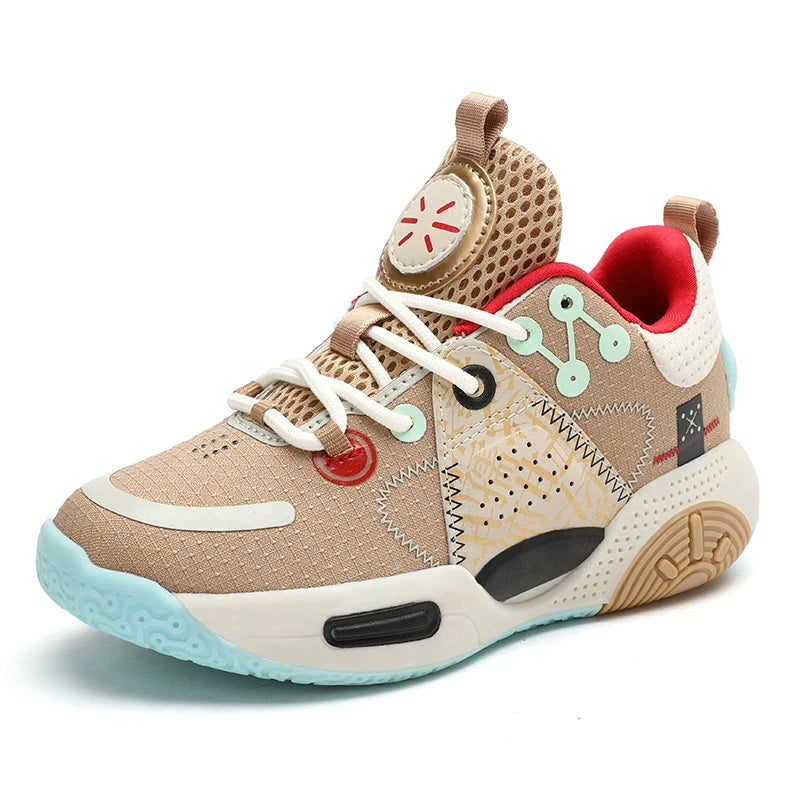 Kids Fashion Sneakers for Boys Leather Breathable Sports Basketball Shoes Lightweight Children School Walking Footwear