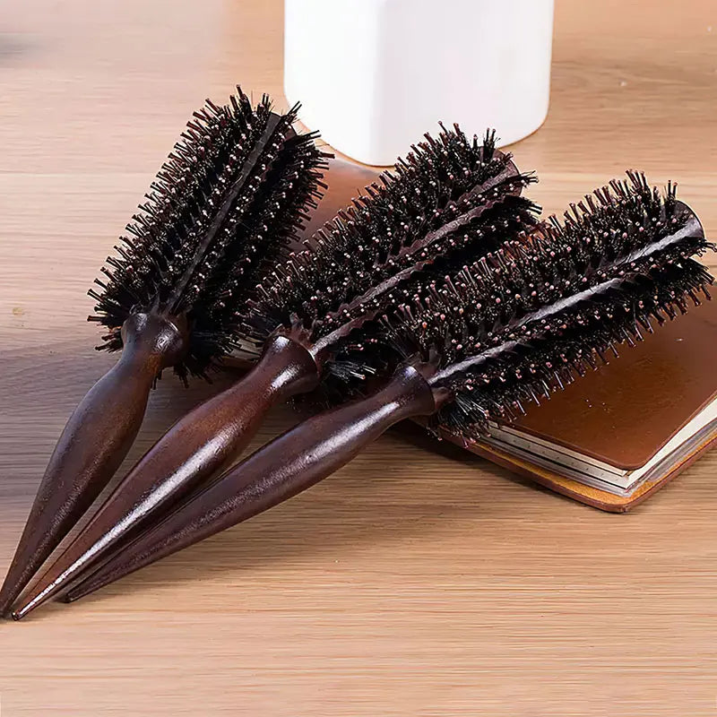 Hair Comb Natural Boar Bristle Rolling Brush Round Barrel Blowing Curling DIY Hairdressing Styling Tool