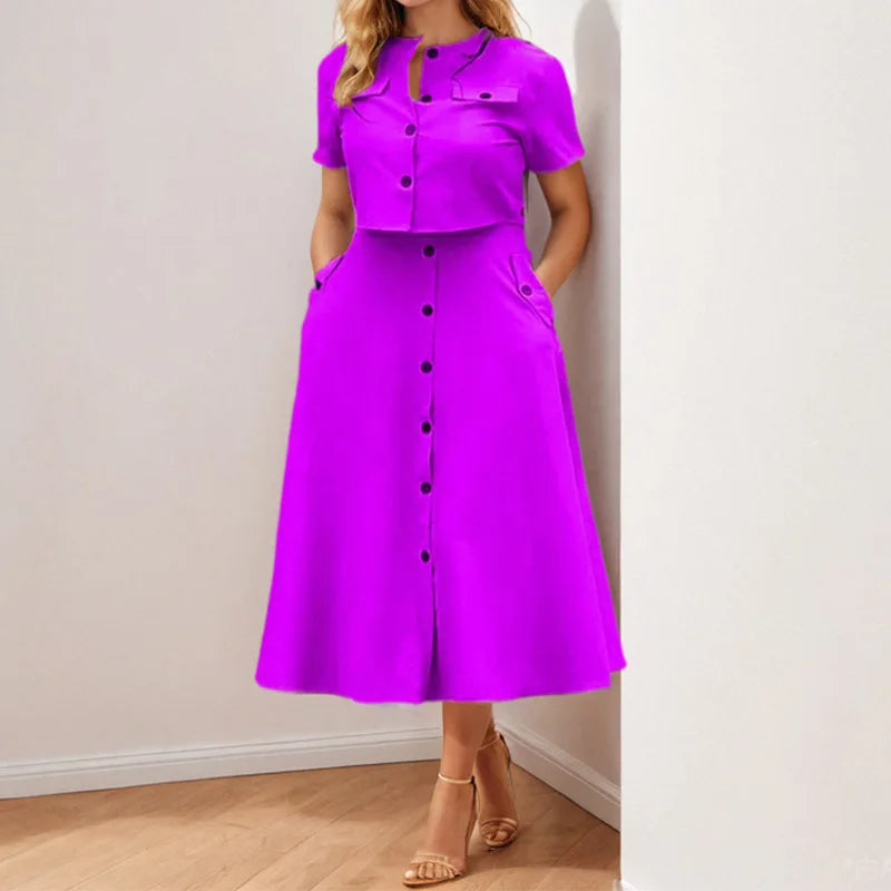 Spring Summer New Women's Clothing Elegant Solid Color Casual Short Top Single Breasted Skirt Fashion Set