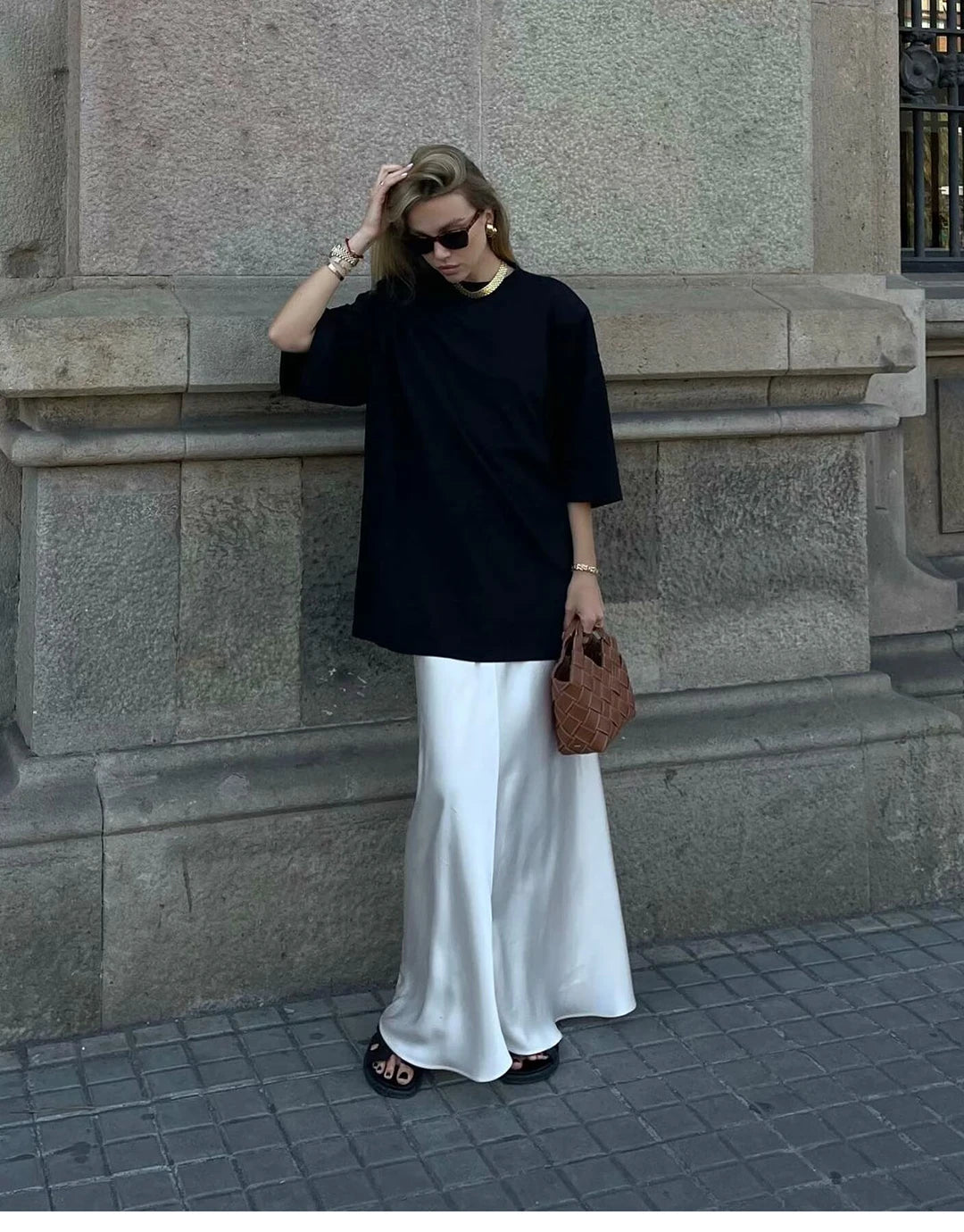 Elegant Satin Midi Slip Skirt with Side Zipper – Smooth & Flowing Fit for Versatile Styling