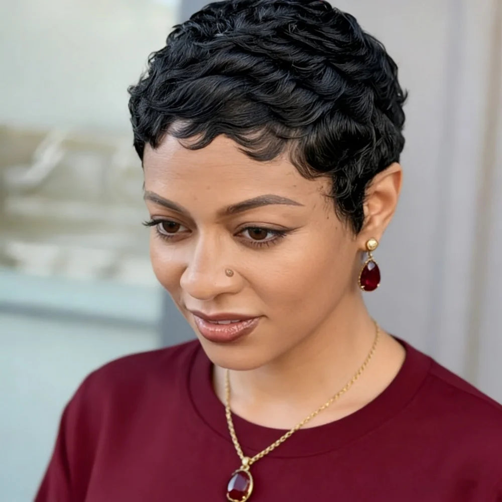 Pixie Cut Wig for Women Short Wavy  Human Hair 150% Density Full Machine Made Perfect for Daily Wear