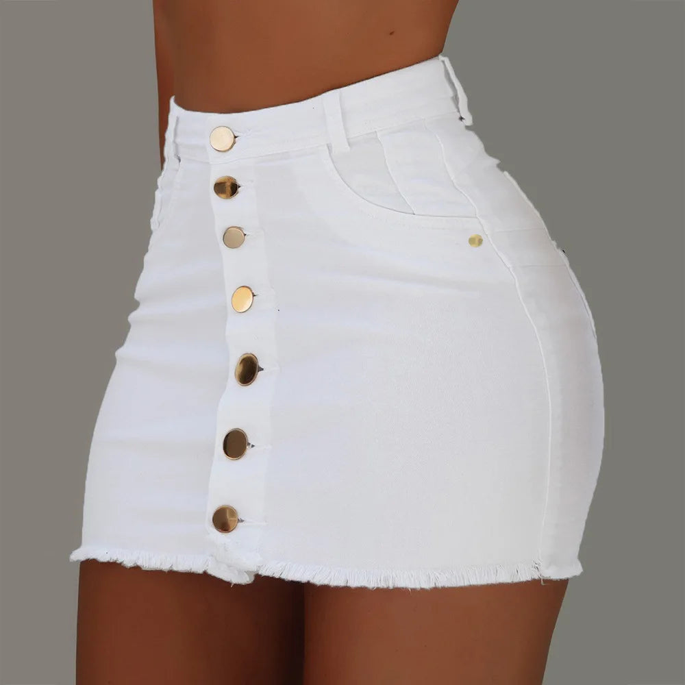 Women's Clothing Skirts new casual fashion high waist solid color hip hugging short skirt denim single breasted half skirt