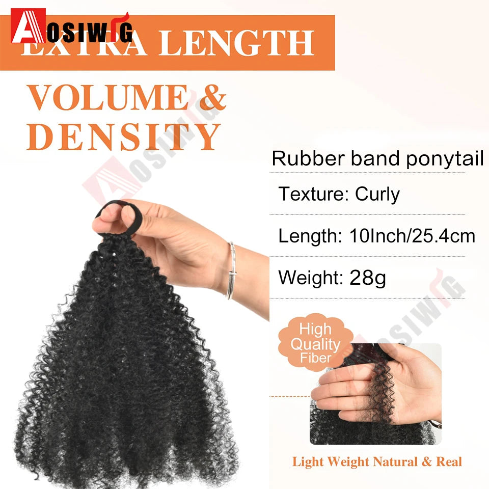 Elastic Rubber Band Ponytail Extended by 10 inches Short African Curly Ponytail African Women Fluffy Ponytail Synthetic Wig
