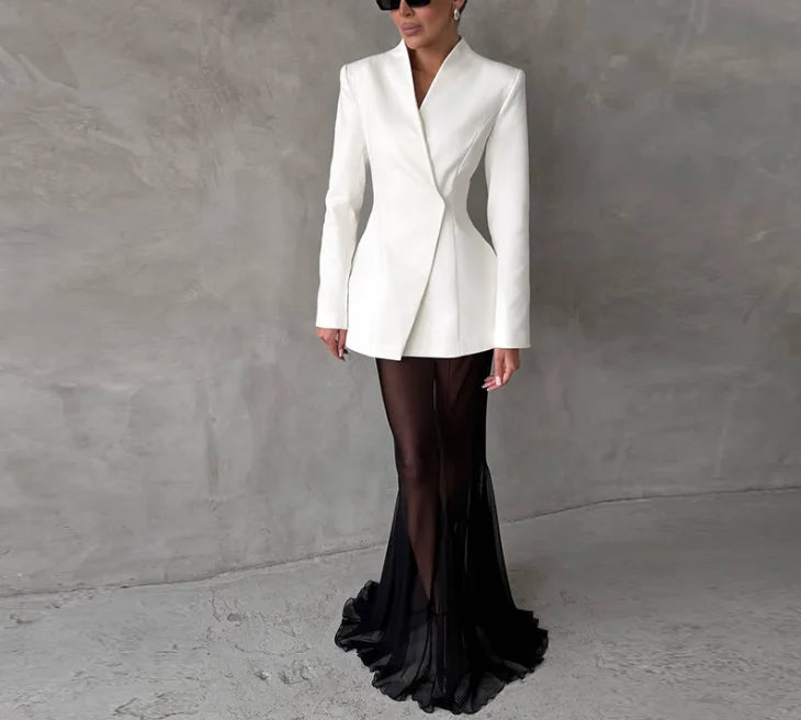 Women's fashion design temperament solid color button suit jacket autumn and winter new women's clothing