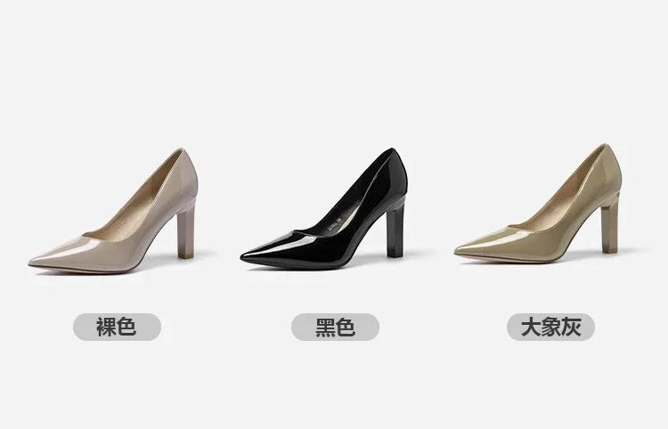 Square Heels Pumps Women Shoes Patent Leather Sexy Wedding Party Official Leisure Super Big Szie