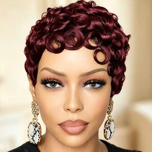 Curly Pixie Wig with Bangs