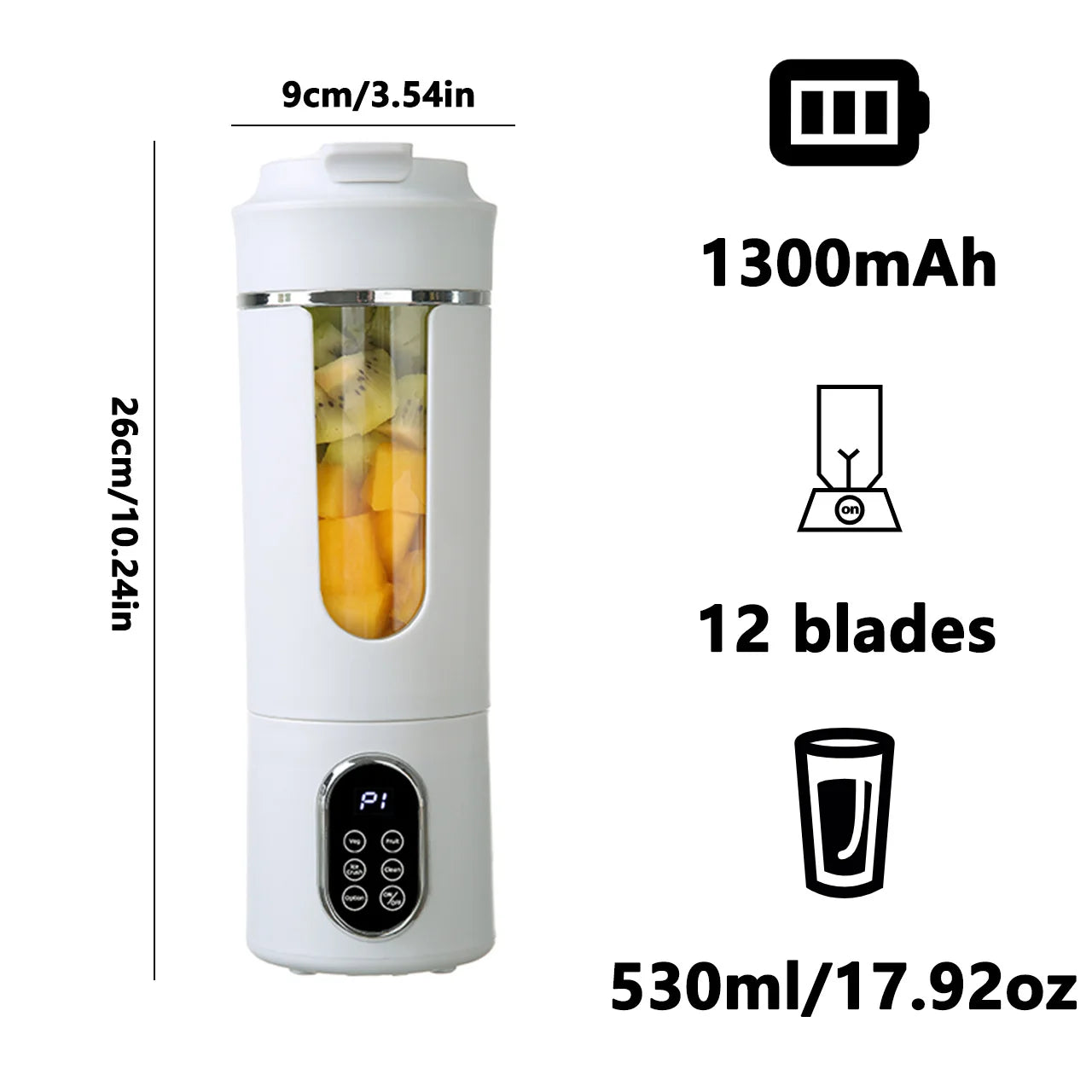 Nuevo exprimidor portátil de 530 ml, inalámbrico, carga USB, hielo picado, exprimidor eléctrico de 12 cuchillas, 4 velocidades, 7,4 V, mini licuadora de jugo fresco