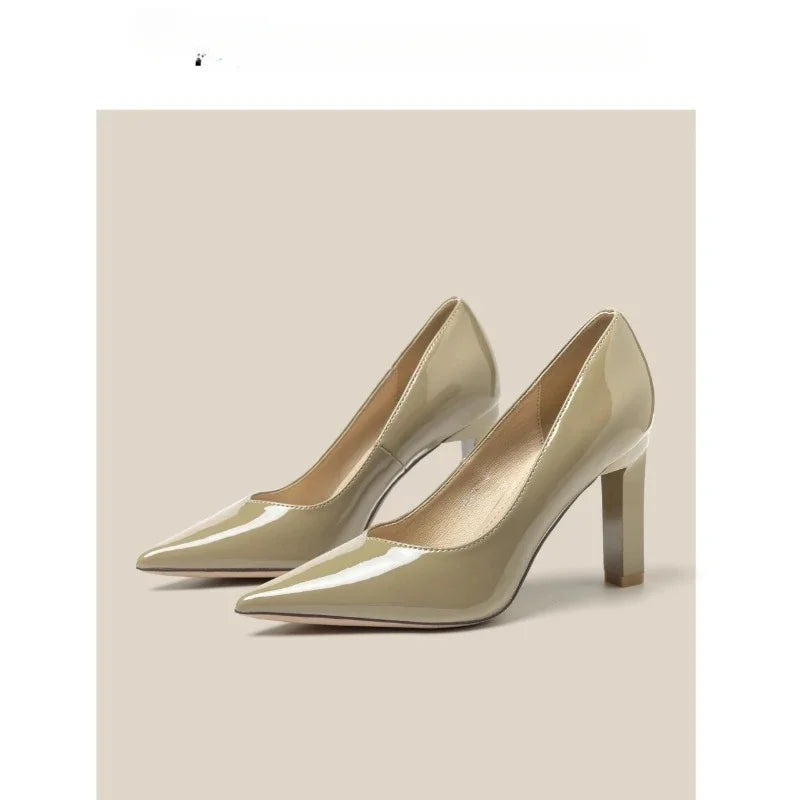 Square Heels Pumps Women Shoes Patent Leather Sexy Wedding Party Official Leisure Super Big Szie