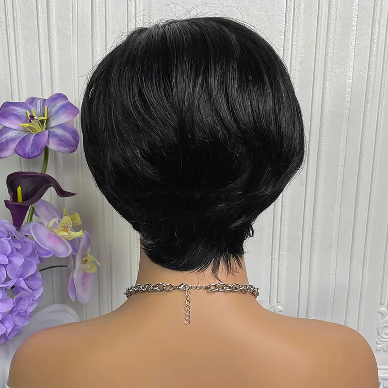 Short Straight Human Hair Wigs Highlight Color Brazilian Remy Hair Pixie Cut Wig Cheap Human Hair Machine Wig For Black Women