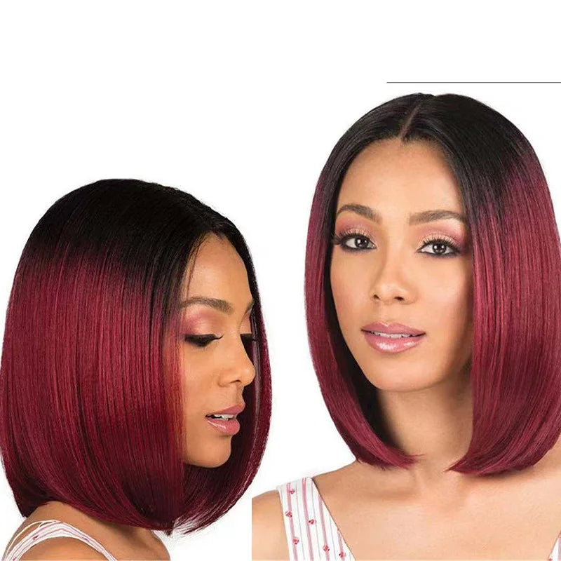 Hot selling synthetic wig wine red medium gradient Bob female high temperature silk daily holiday party wig full head cover