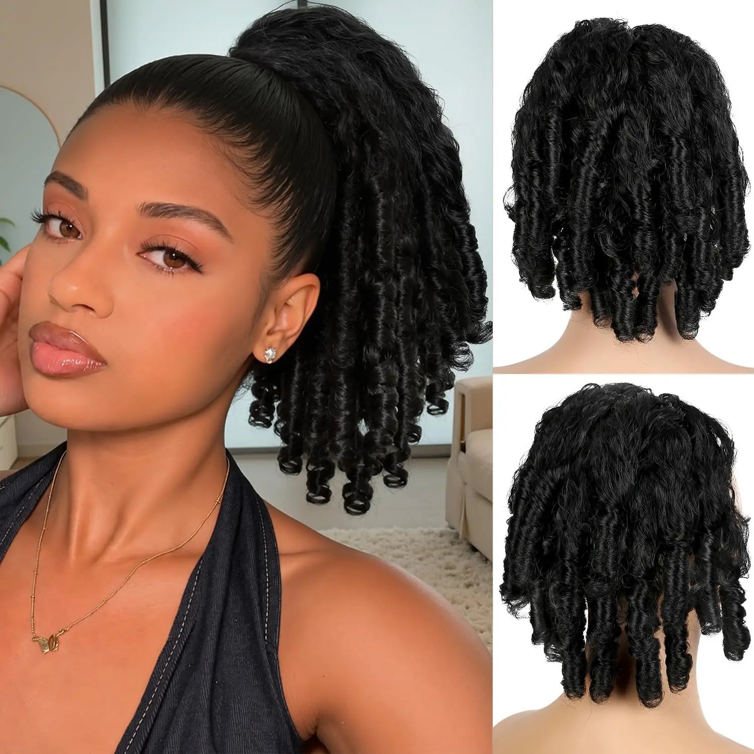 Ponytail Extension Afro Kinky Curly 12-18 Inch Drawstring Ponytail Extension with Unique Bouncy Curls End Pony Tail Synthetic