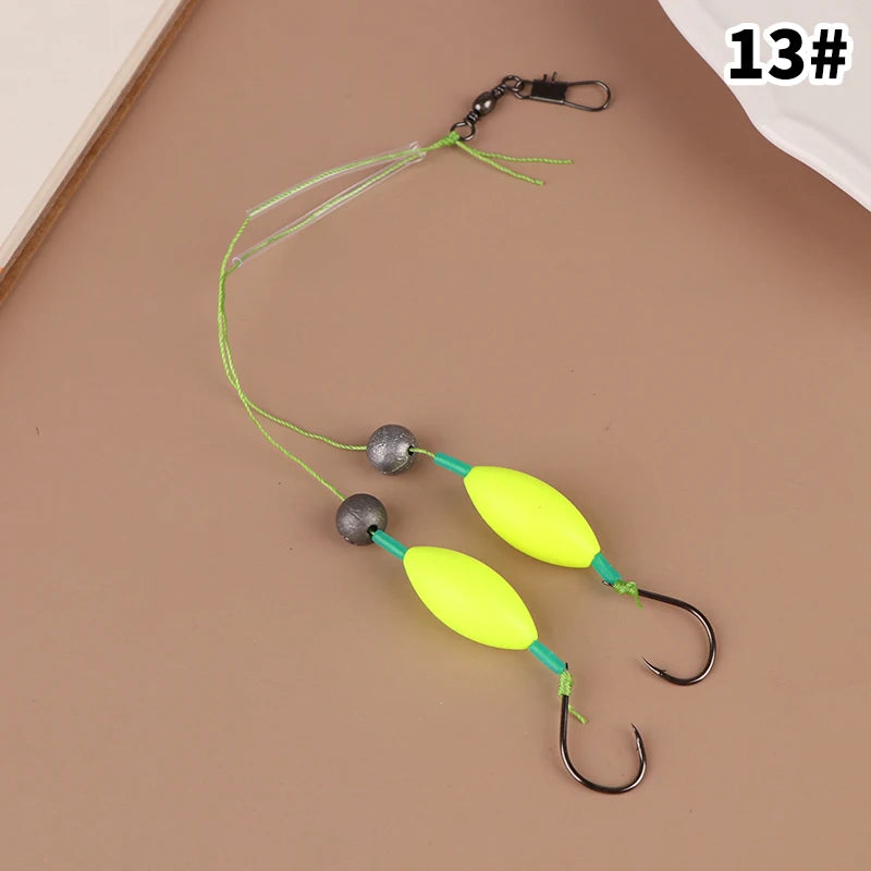 1 unidad de 2 anzuelos, aparejos de pesca con sedal, anzuelo Iseni con rebaba, anzuelo para carpa listo para usar, tamaño 3#-14#, aparejos de pesca para carpa, señuelo de pesca