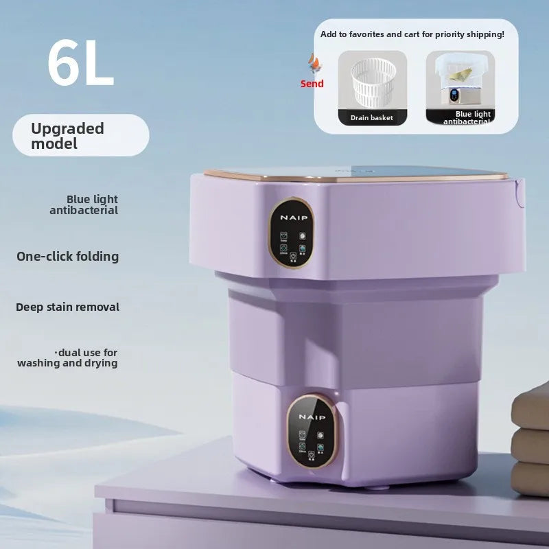 Bærbar, sammenleggbar minivaskemaskin med blålys, smart CNC-steriliseringsvaskemaskin for sovesal