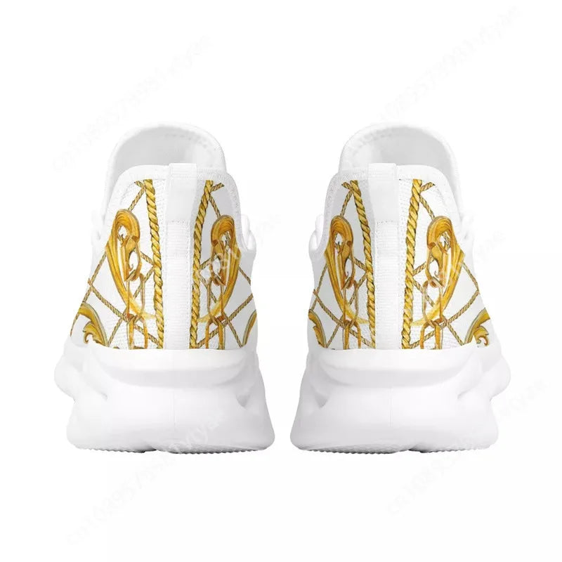 Custom Made Luxury Golden Floral Women Hot Sale Sneakers Soft Outdoor Sport Platform Couple Casual Flat Holiday Shoes Dropship