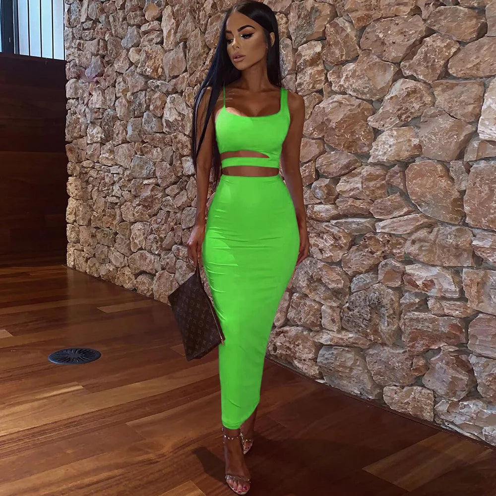 Summer New Women's Skirts Sets Strapless Cutout Crop Top+High Waist Stretch Tight Skirt Sets Fashion Lady Sexy Two-Piece Outfits
