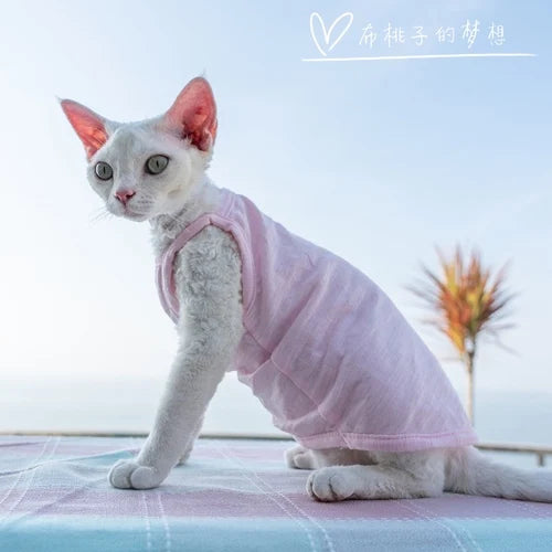 Vêtements pour chat, gilet pour chat, bretelles en coton multicolores, vêtements pour chat sans poils, gilet de protection du ventre avec climatisation Devon