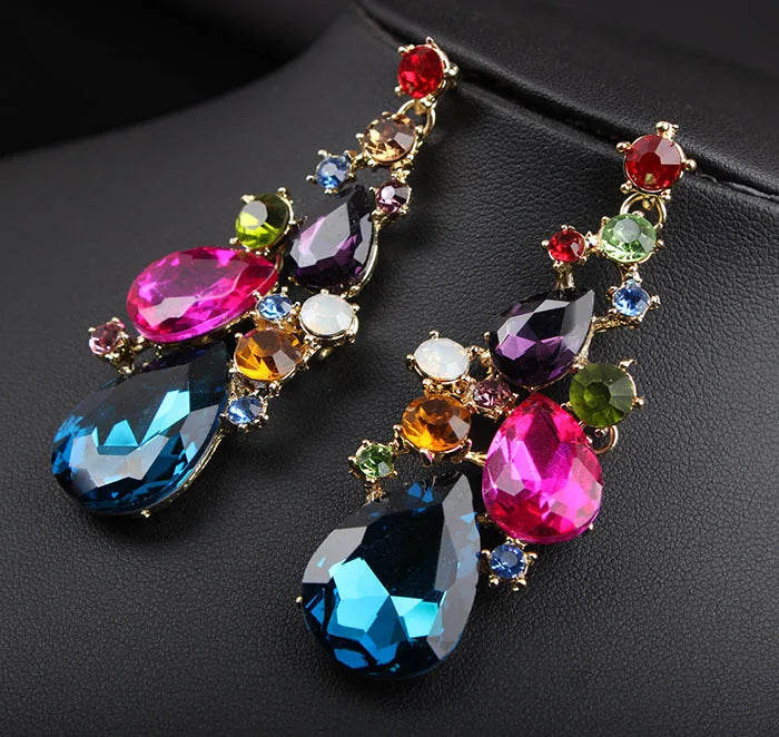 Luxury Super Shiny Colored Gems Crystal Jewelry Set Trendy Necklace Earring Women Wedding Bridesmaid Accessories Gift Wholesale