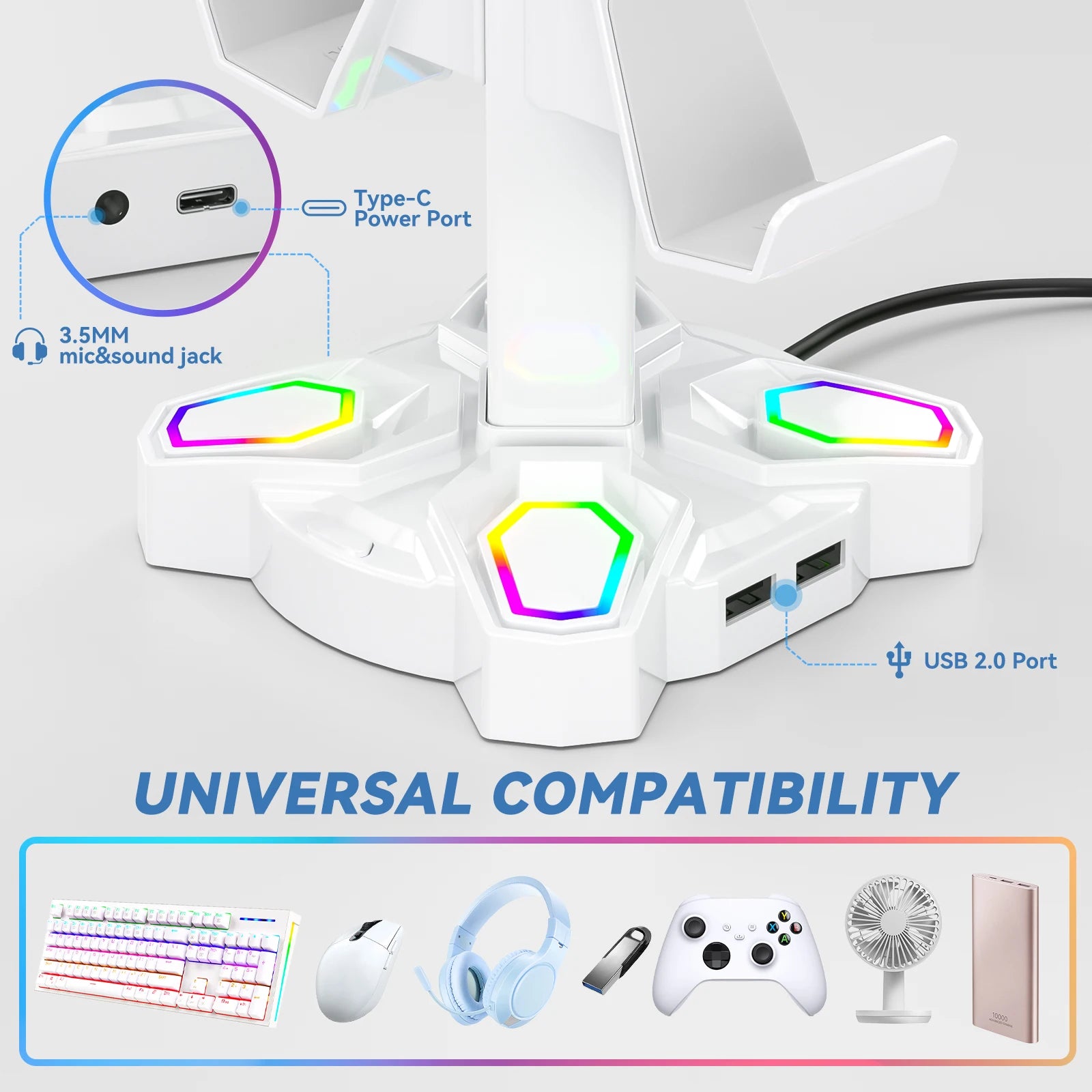 For Gaming Headphones Stand Rotatable Controller Holde with 9 Light Modes Earphone Hanger for PS5/PS4/Switch Desktop Gamer