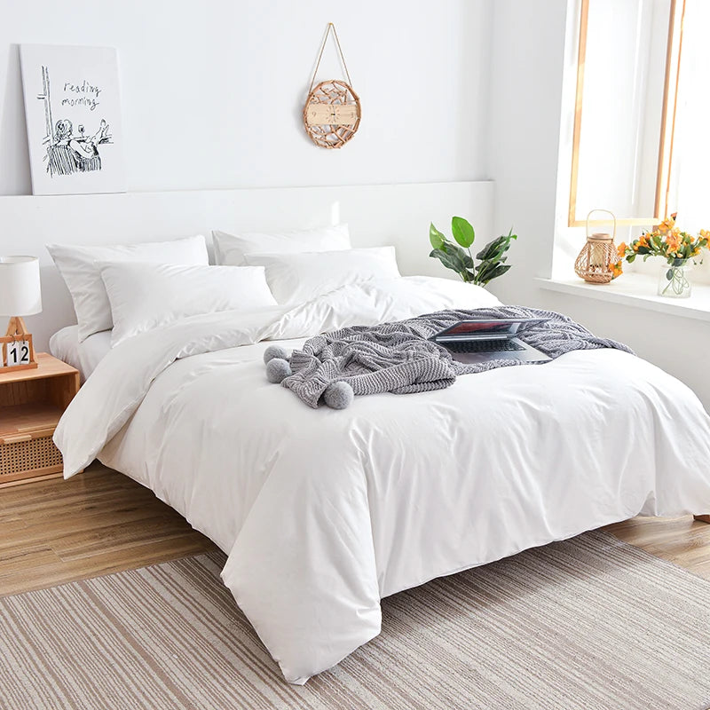 Solid color brushed duvet cover pillowcase set, Queen size simple high-end bedding set, corner strap design, not incuding sheet