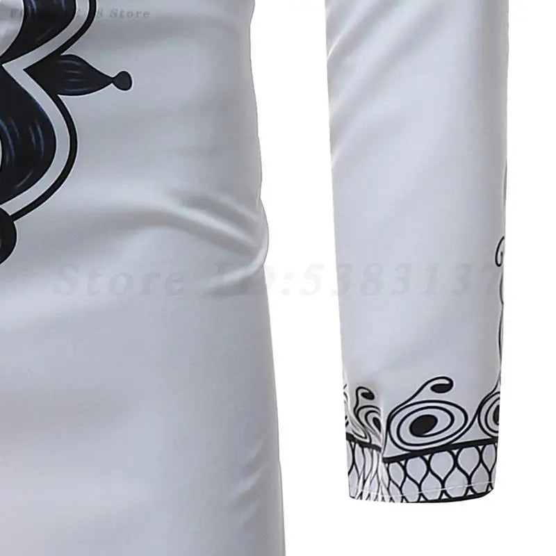 Man African Clothes Fashion Printed Shirts Tops White Long Sleeved Blouse Loose Casual Men's Plus Size 3XL Africa Muslim Dashiki