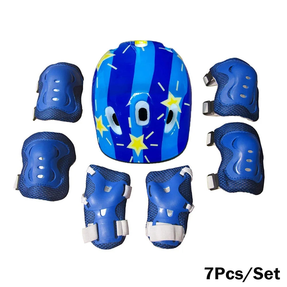 7Pcs/Set Kids Roller Skating Bicycle Helmet Knee Wrist Guard Elbow Pad Set for Children Cycling Sports Protective Guard Gear Set