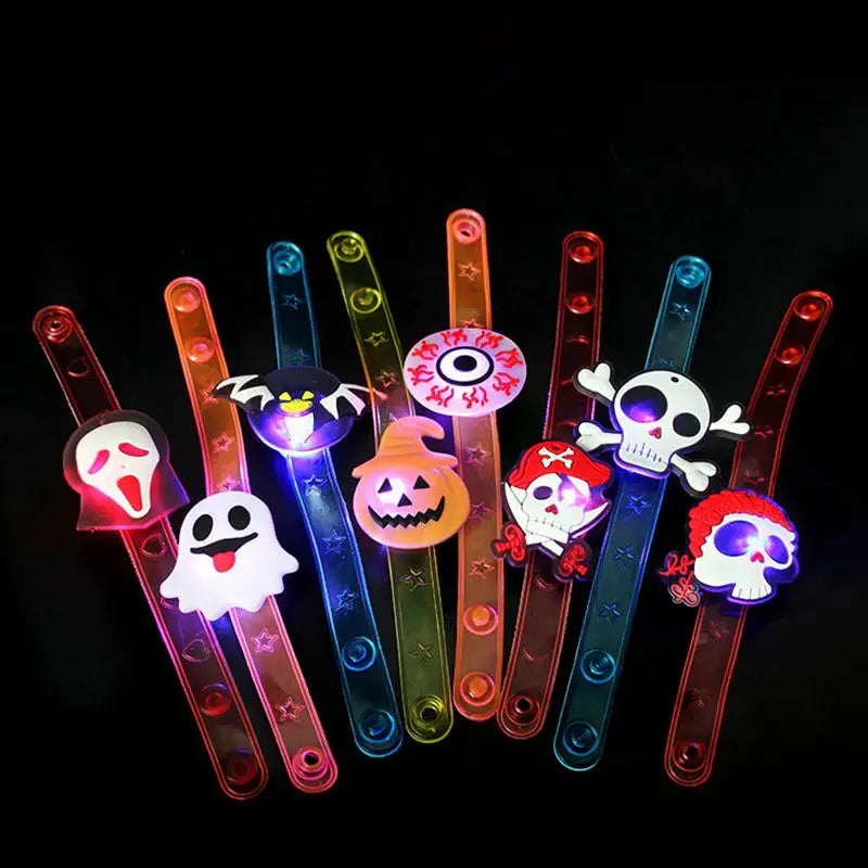 5/10/20PCS Glowing Pumpkin Ghost Bracelet Rings Kids Night Toys Halloween Party Favor Children Gifts Festival Carnival Giveaways