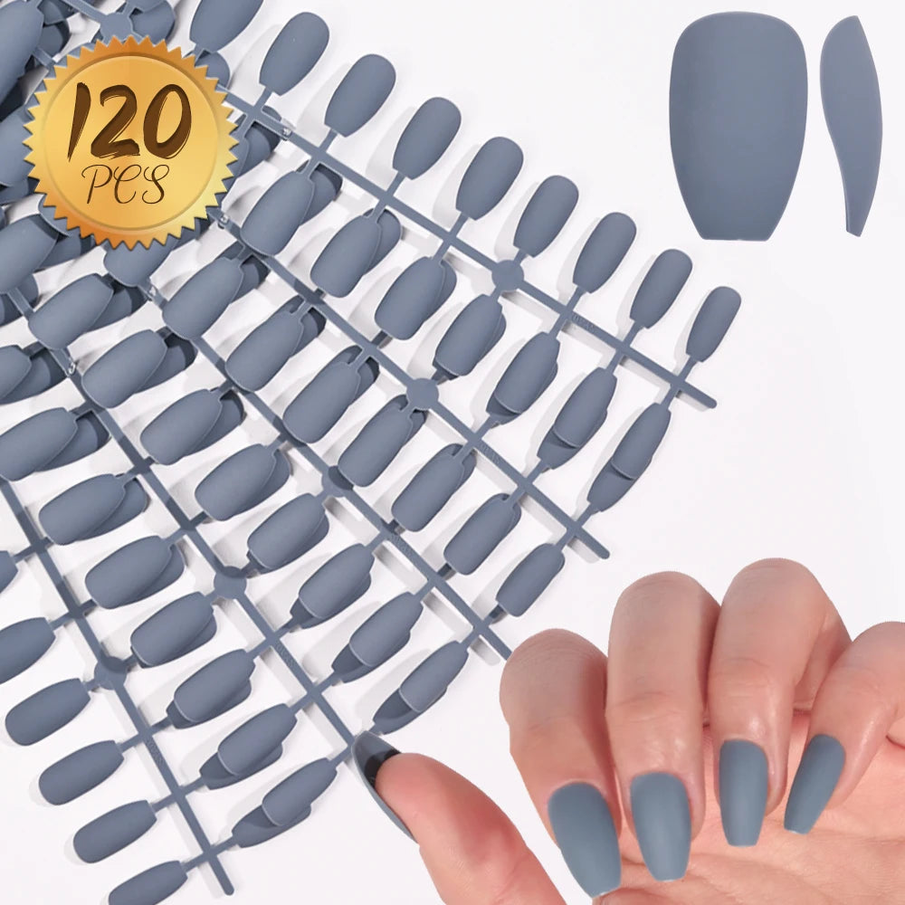 120pcs Black Edge Super Long French False Nail Removable Ballerina Coffin Almond Fake Nail Artificial Acrylic Press On Nail Tips