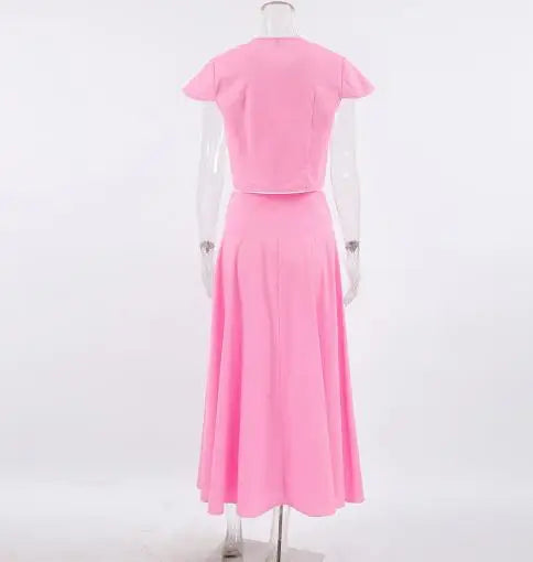 Skirts Sets Summer Sweet Pink Cotton High Waist V-Neck Skirt Set Fashion Women's Two Piece Set New Fashion Skirts Outfits