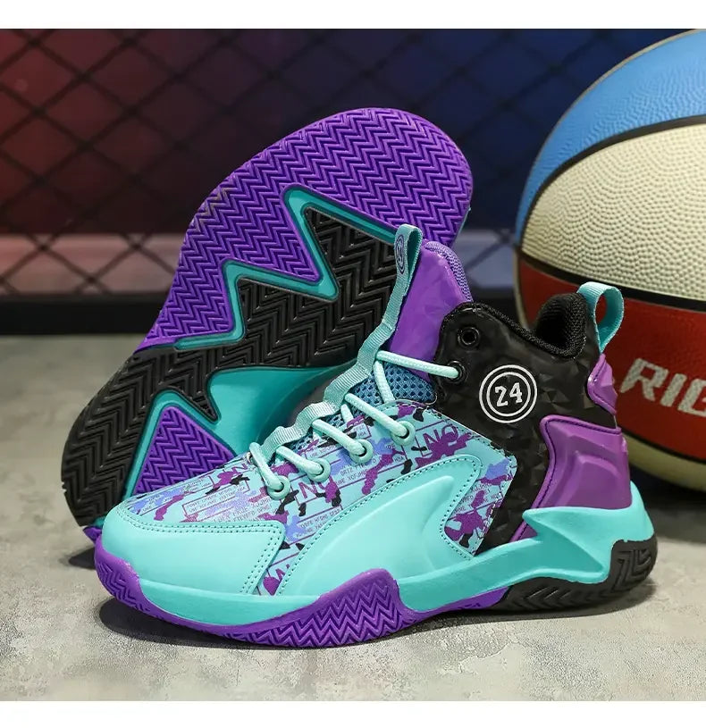 Kids Basketball Shoes Youth High Top Sneakers Boys Girls Lightweight Breathable,Ankle Support Non Slip Toddler Shock Absorption