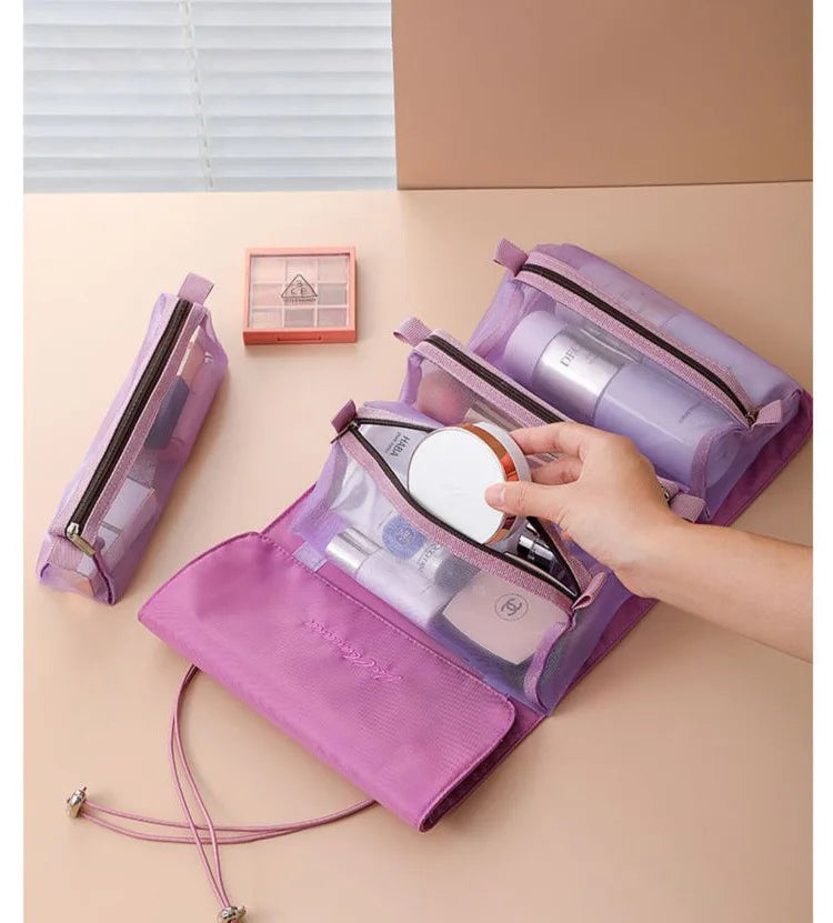 Makeup Bags Detachable 4Pcs in 1 Portable Cosmetic Bag Travel Folding Separable Toiletry Storage Bag Organizer Make Up Pouch New