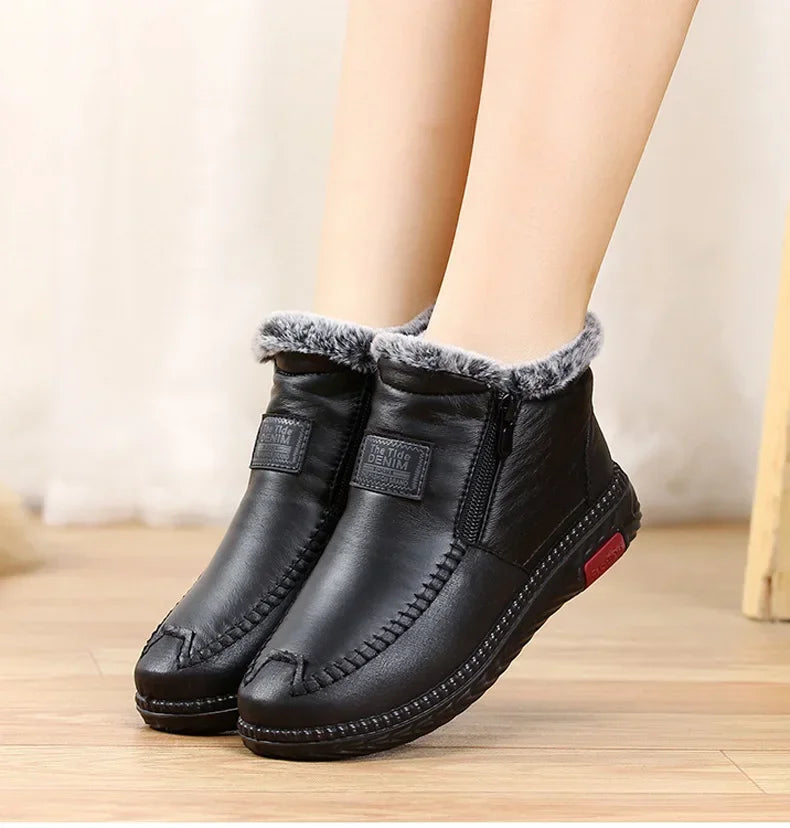 Women's Boots Plush Female Shoes Anti-slip Womens Snow Boot Winter Cotton Leather Shoes Casual Ankle Boots Botas Mujer