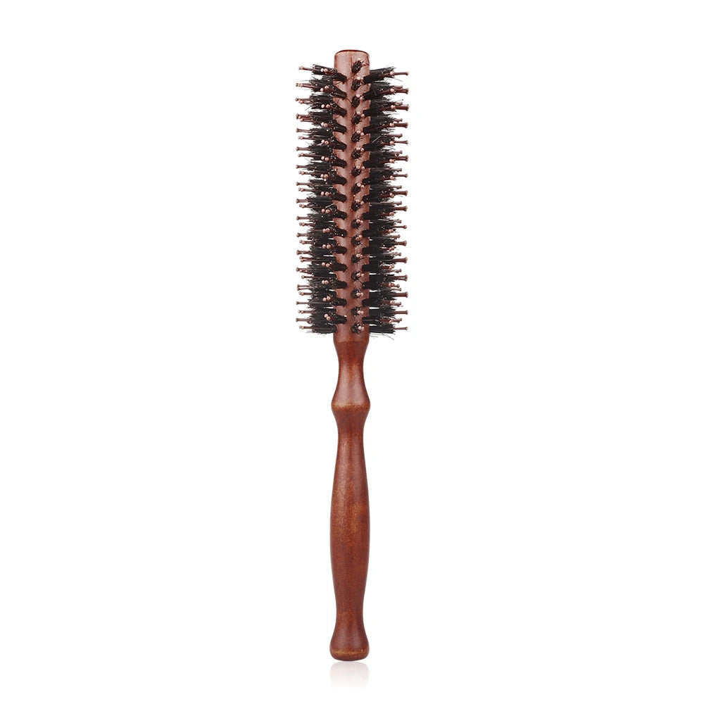 Cepillo de rodillo redondo con mango de madera de 12 estilos, peine de sarga recta, cepillo redondo con cerdas de jabalí, herramienta de peluquería para rizar el cabello