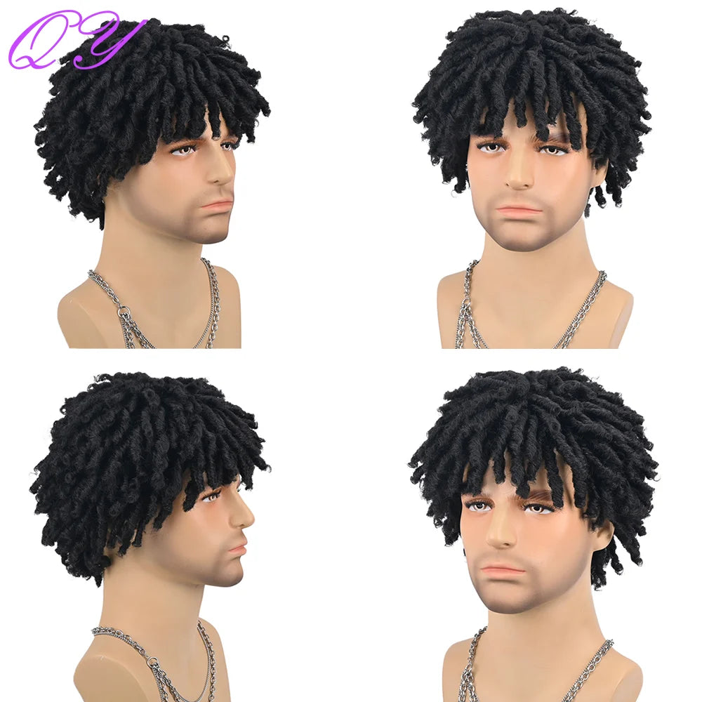 Synthetic Short Dreadlocks Wig Red brown Curved and dirty braids Twist Wigs For African Men Daily Beautiful High Quality Hair