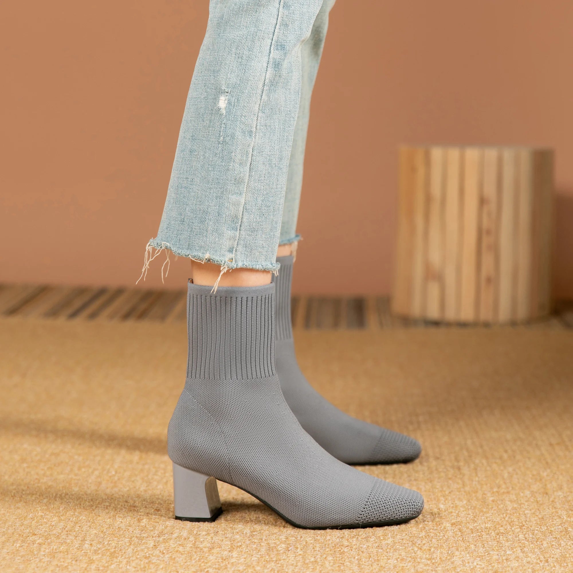 Women's Boots New Fashion Pointed Soft Knitted Casual Comfortable Shoes (heel height 4.5cm, )