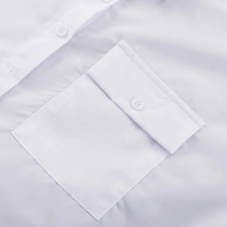 Fashion White Woman Blouse  New Elegant Lapel Long Sleeve Shirt Blusa Streetwear Chic Pocket Blusa Top Female Clothing