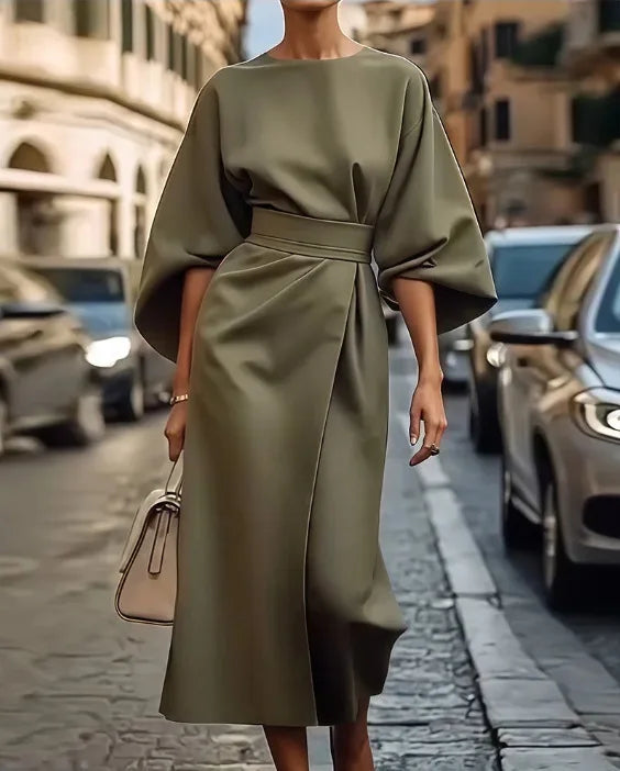 Women's Clothing Fashion Black Dress Temperament Elegant Casual Waist-closing Maxi Bat Sleeve Dresses For Women Robe Femel