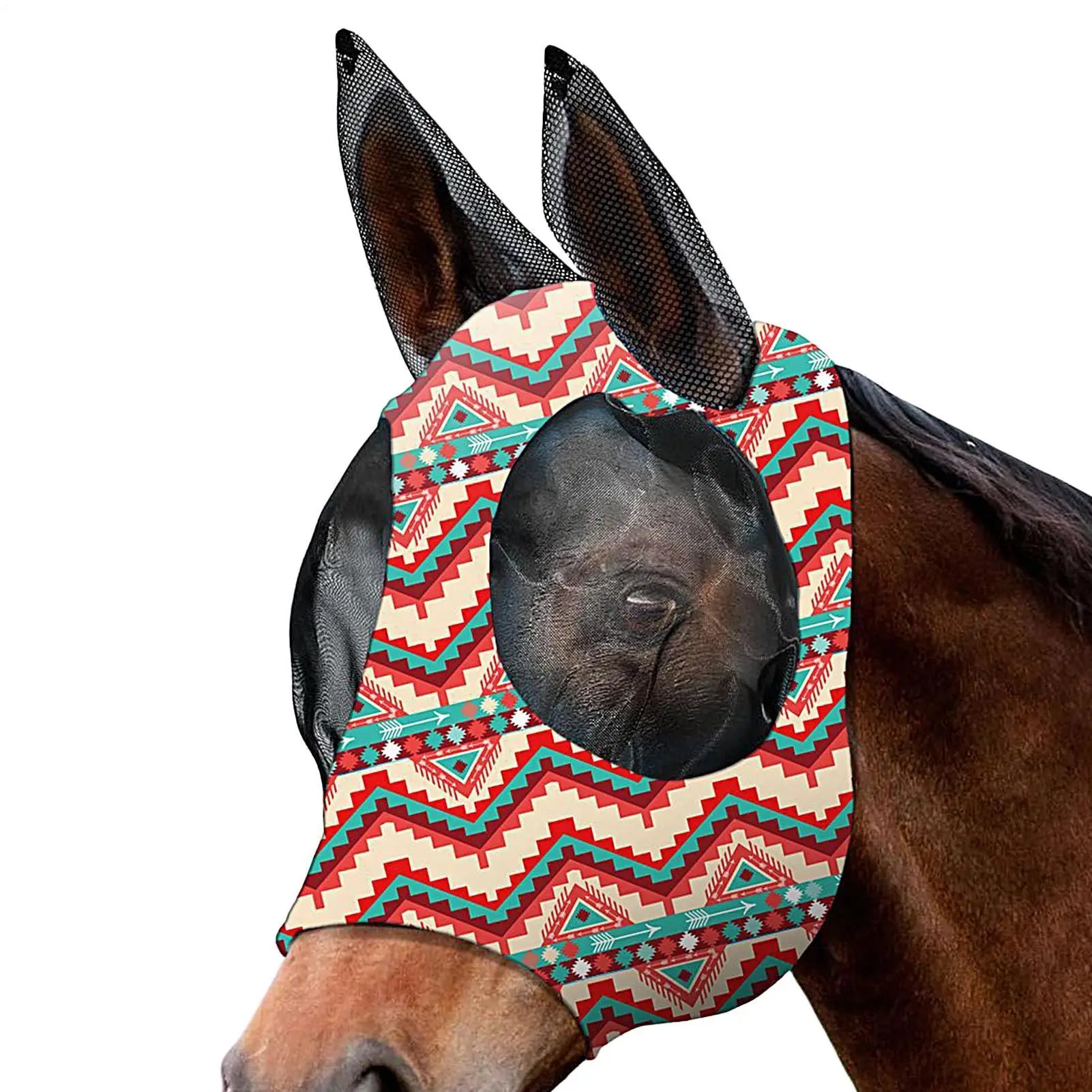 Masque anti-mouches pour chevaux, protection du visage, des oreilles, du nez et des oreilles, pour activités de plein air