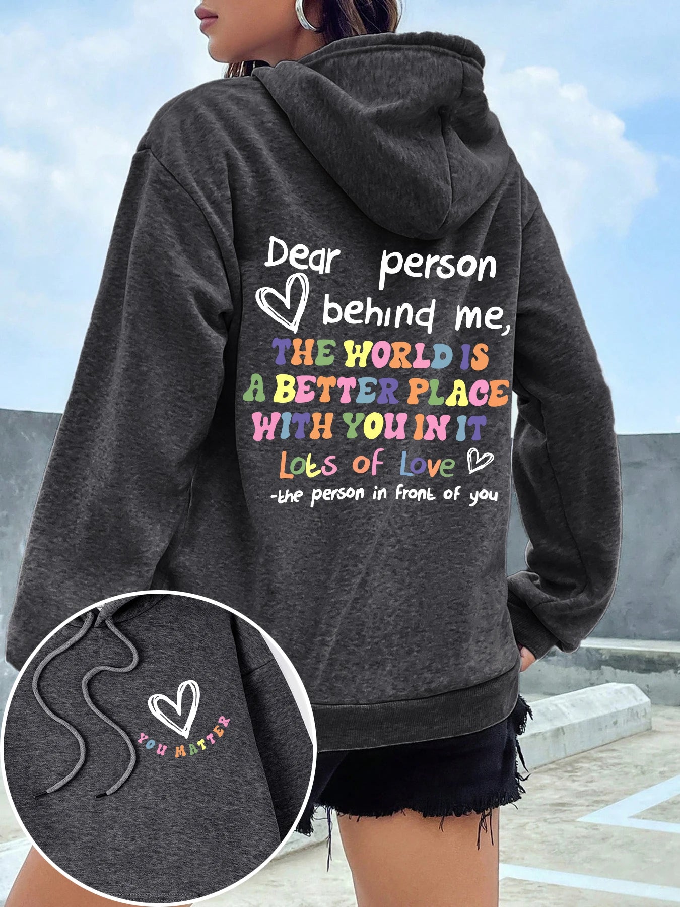 Dear Person Behind Me Hoodie Women Colored Letters Warm Fleece Woman Hoody Fur-liner Spring Autumn Hoodies Y2K Casual Tops