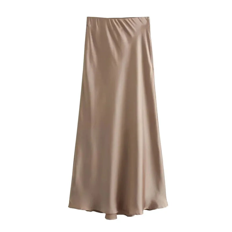 MUJER Woman Satin Skirt Women High Waist Long Skirts For Women Summer Black Midi Skirt Woman Office Elegant Women's Skirts