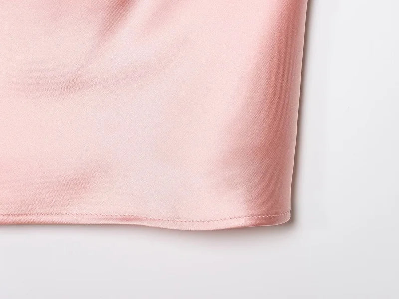 MUJER Halter Tops for Women Black Satin Backless Top Female Pink Summer Beach Top Woman off Shoulder Camisole Top Women