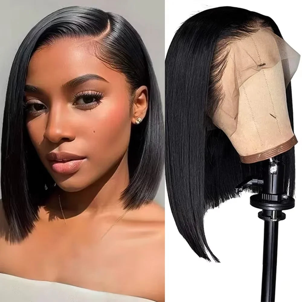 Short Bob Wigs Bone Straight 13x4 Hd Lace Front Wig Pre Cut Glueless Wig Human Hair Ready to Wear And Go 220% Density