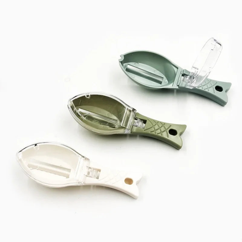 Raspador de escamas de pescado con tapa para báscula de cocina, raspador manual de escamas, descalcificación, herramientas de cepillado para pesca