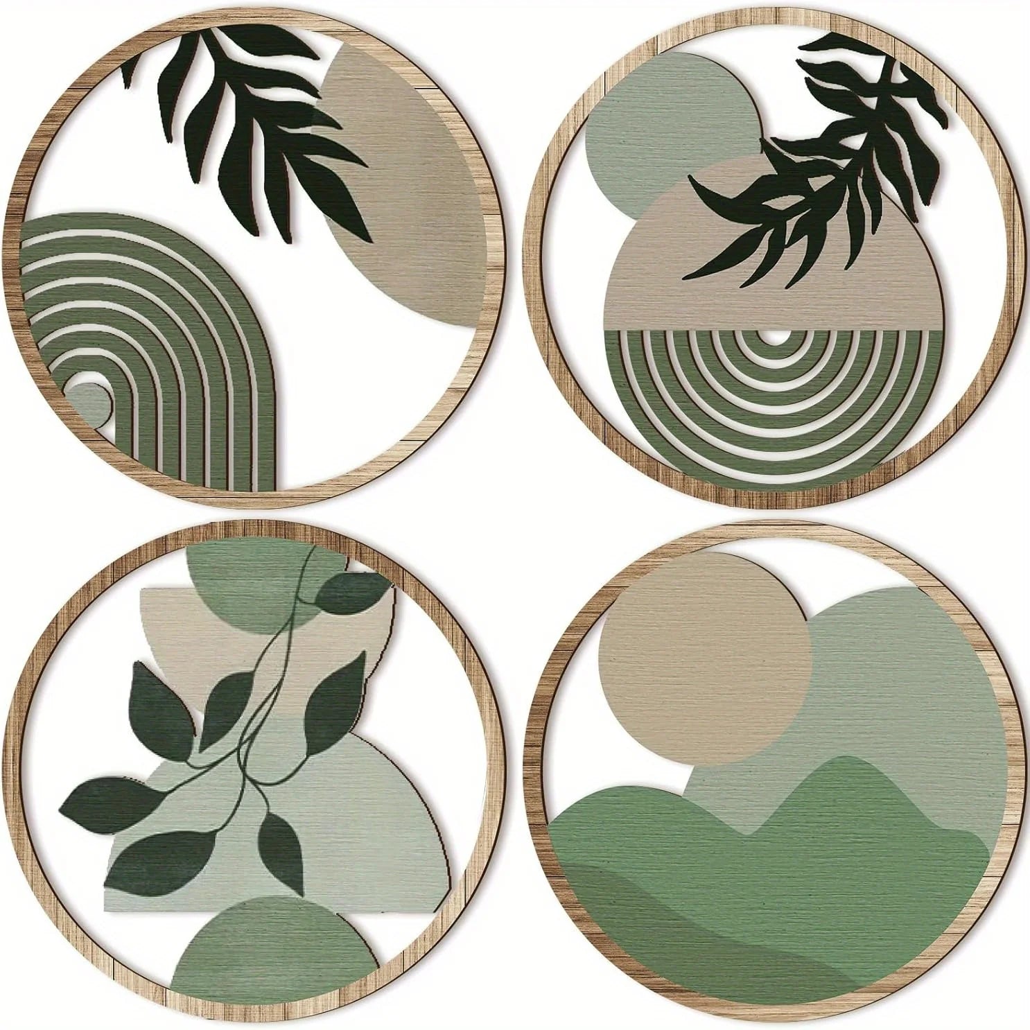 Juego de 4 cuadros bohemios para pared - Decoración bohemia de madera, obras de arte geométricas colgantes, adecuados para habitación de bebé, estética minimalista rústica