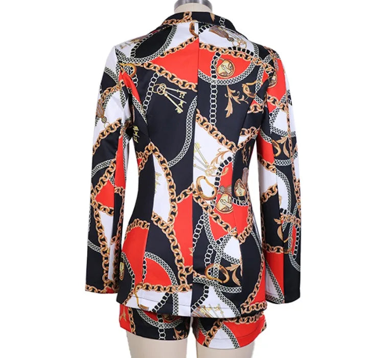 Conjunto de dos piezas de shorts para mujer, trajes de otoño e invierno, a la moda, estampado de leopardo, casual, blazer de manga larga y pantalones cortos