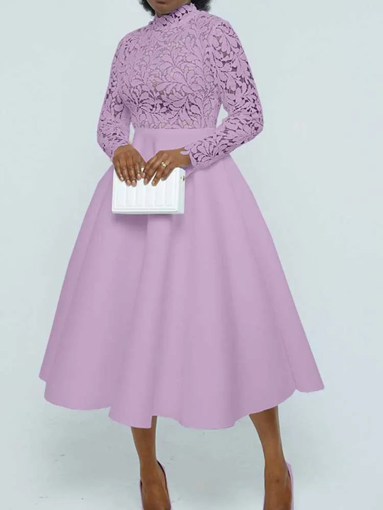 Vestidos elegantes de fiesta para mujer, moda de otoño, encaje, manga larga, vestido transparente, vestido de noche vintage para damas, venta al por mayor, Dropshipping