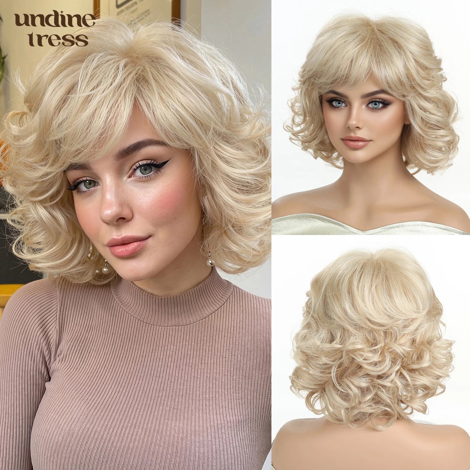 Salt & Pepper Gray Loose Curly Short Bob Wig Side Fringe Silky High Temperature Synthetic Hair Lightweight Comfortable Wig Cap Fashion Mature Ladies Wig