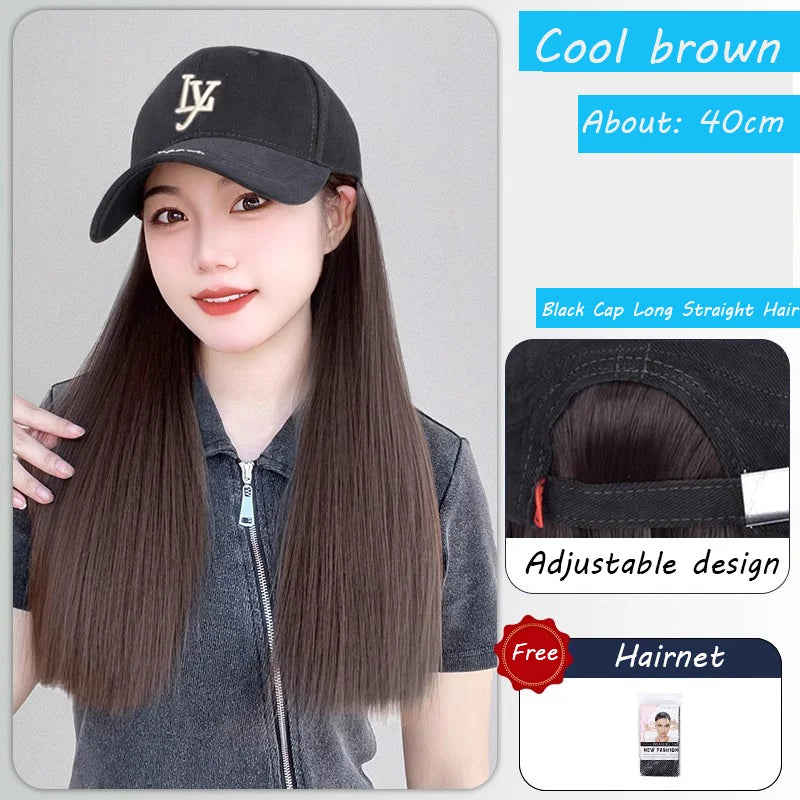 Synthetic Wig Hat Integrated Female New Highlight Fashion Hat Wig Fashion Baseball Cap Long Straight Hair Daily Wear